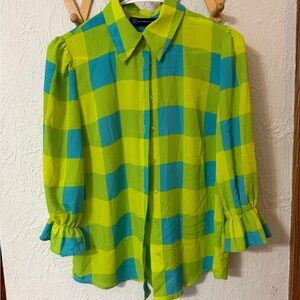 New York & Company Lime and Aqua Blouse